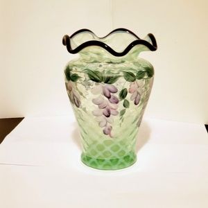 Fenton Hand-painted green vase